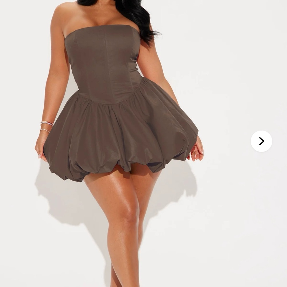 Fashion Nova Brown Strapless Fit and Flare Dress